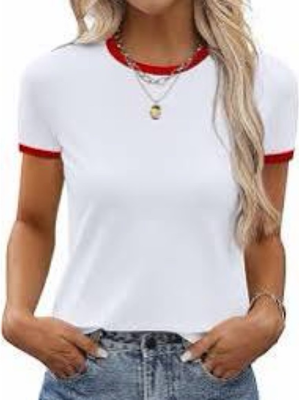 Sundry White Short Sleeve Tee with Red Trim